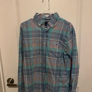 Vineyard Vines Teal and Coral Plaid Men's Shirt